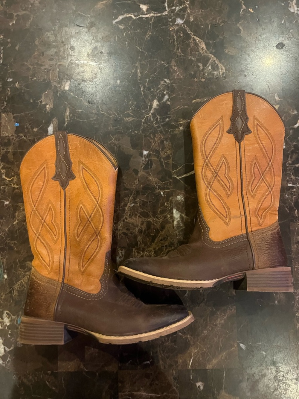 Justin Women Two Tone Brown Leather Cowboy Boots
